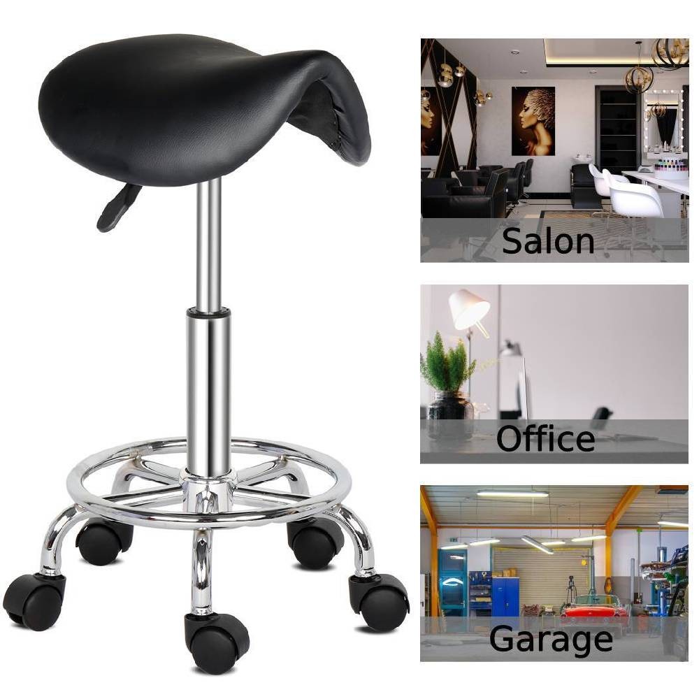 Rolling Garage Stool Adjustable Mechanic Work Shop Salon Swivel Saddle Stool