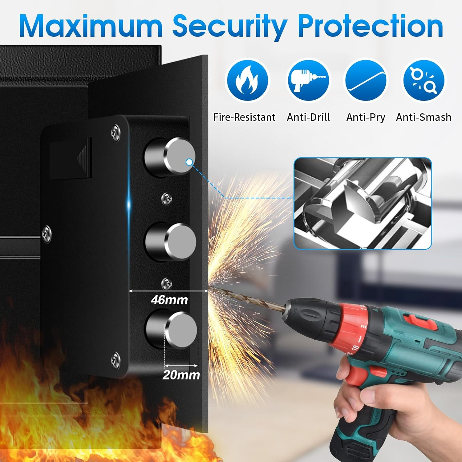 1.5 Cu Ft Small Fireproof Safe Box for Home Documents with Type-C External Power