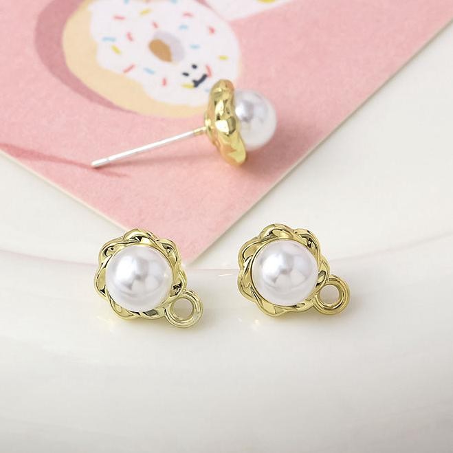 2Pairs Gold Tone Alloy Faux Pearl Earrings Connector Component 9X11mm GJS604