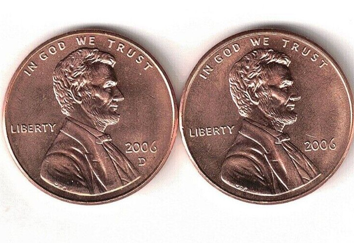 2006 P & D Brilliant Uncirculated Two Lincoln cent coins!