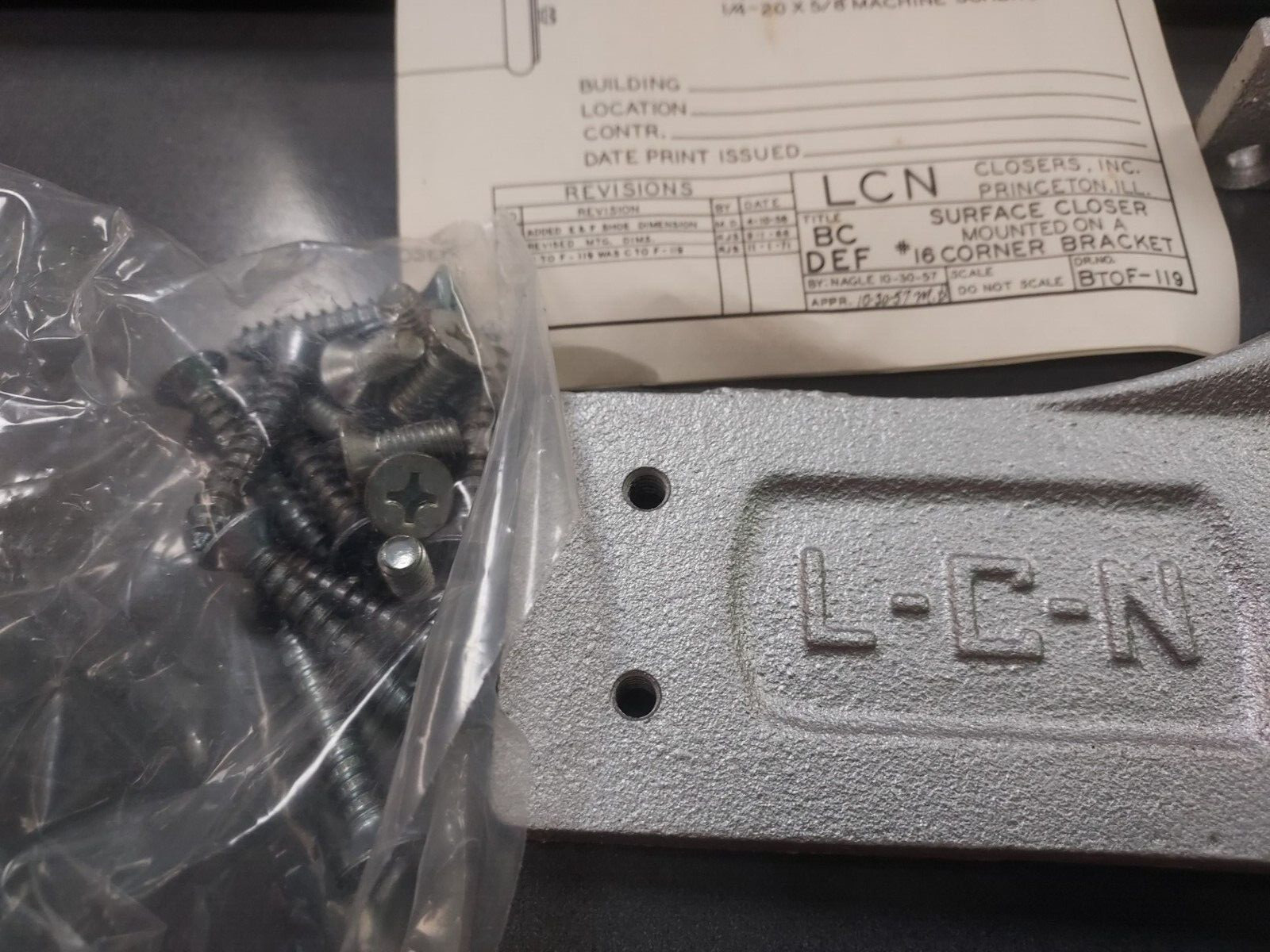 LCN-16 Closer Bracket Aluminum Finish Closer USA Made