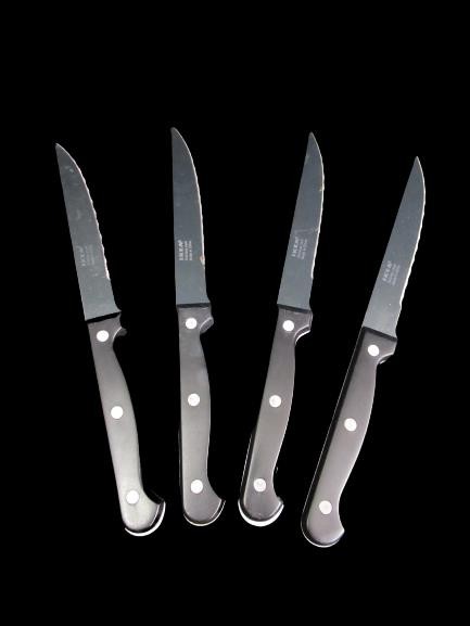 Lot Of 4 Ikea Stainless Steel Serrated Blade Snitta Steak Knives Black Handle