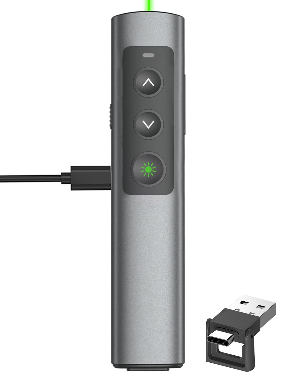 Rechargeable Green Laser Pointer Clicker for PowerPoint, USB-A & USB-C Remote Pr