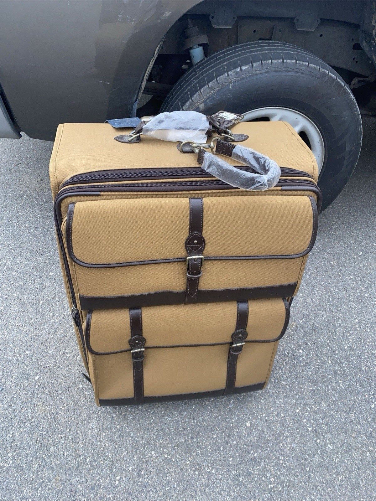 POLO RALPH LAUREN Brown Travel Bag Heavy Canvas Wheels Suitcase Luggage Vtg Rare