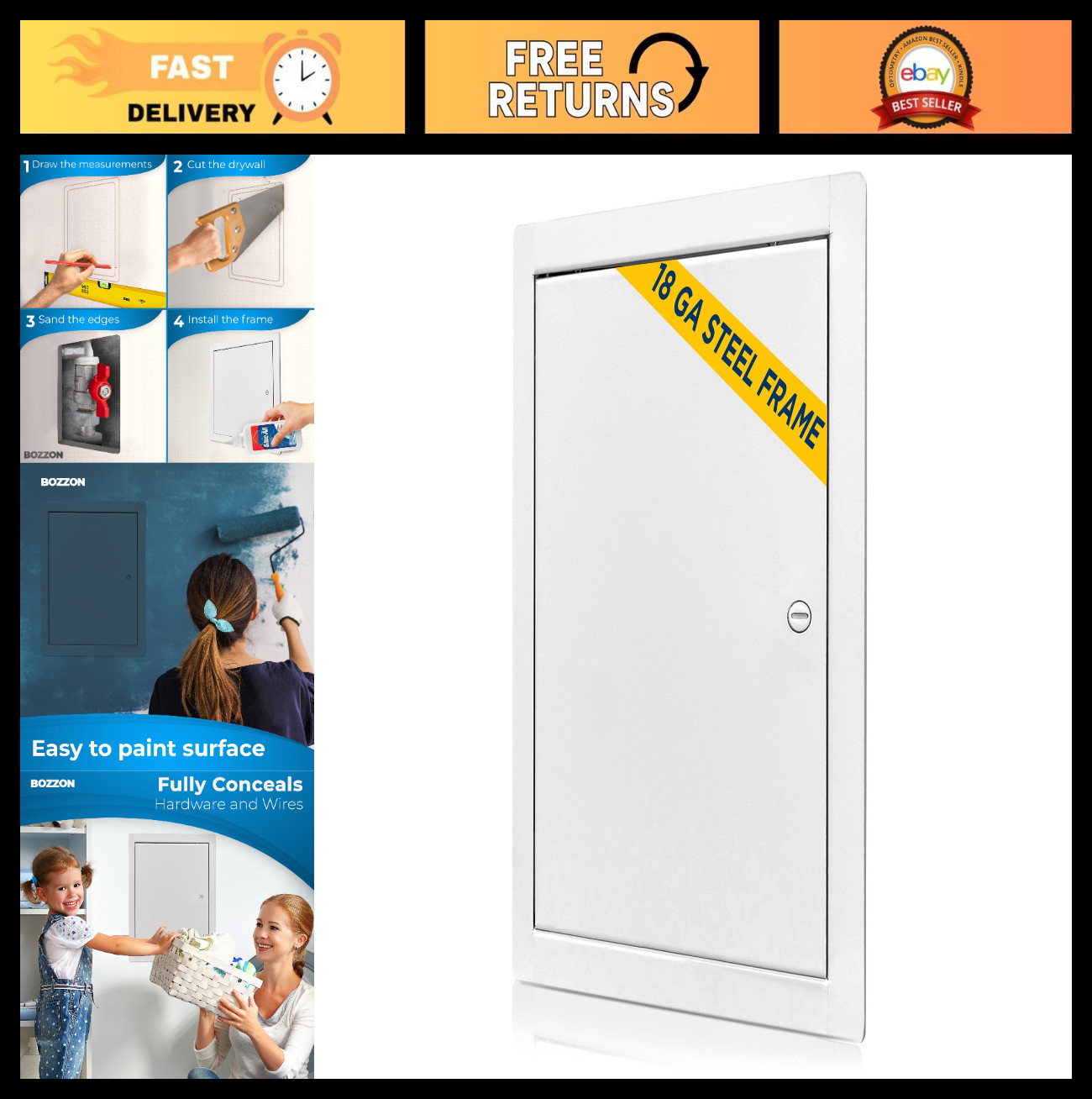 Drywall Access Panel 14x29" - Metal Door, Screwdriver Latch, 18 GA Steel Frame,
