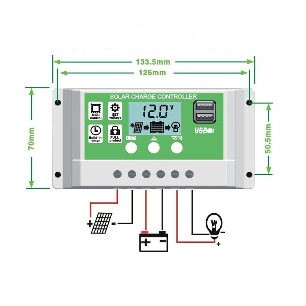 12/24V 30A Solar Panel Lithium Ion Battery PWM Regulator Charge Controller