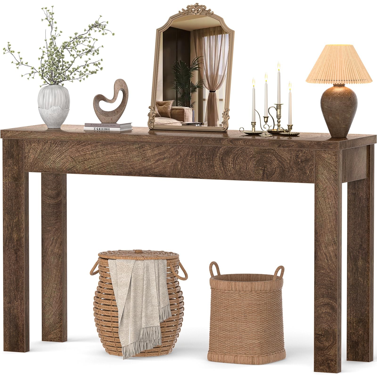 Console Table, 47" Farmhouse Wood Entryway Table, Sofa Tables Narrow Long Beh...