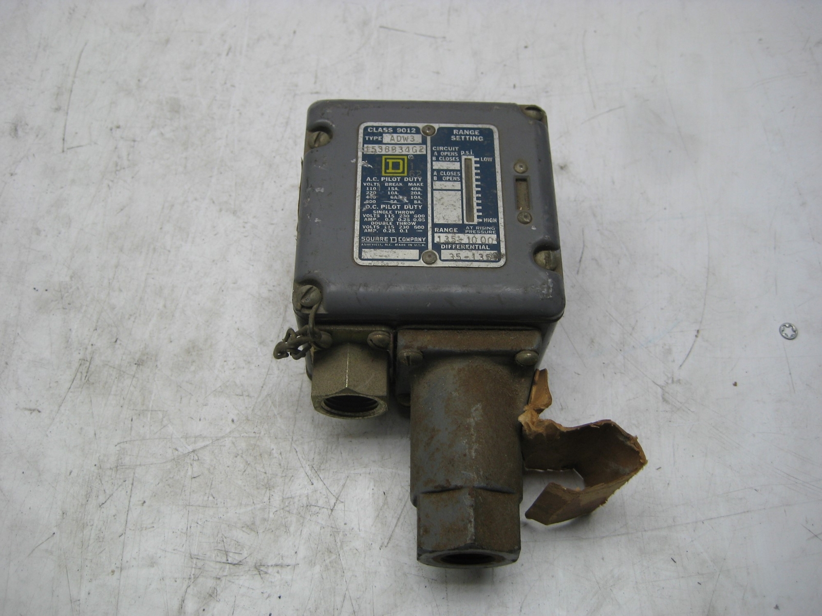 SQUARE D 9012ADW3 PRESSURE SWITCH UNMP