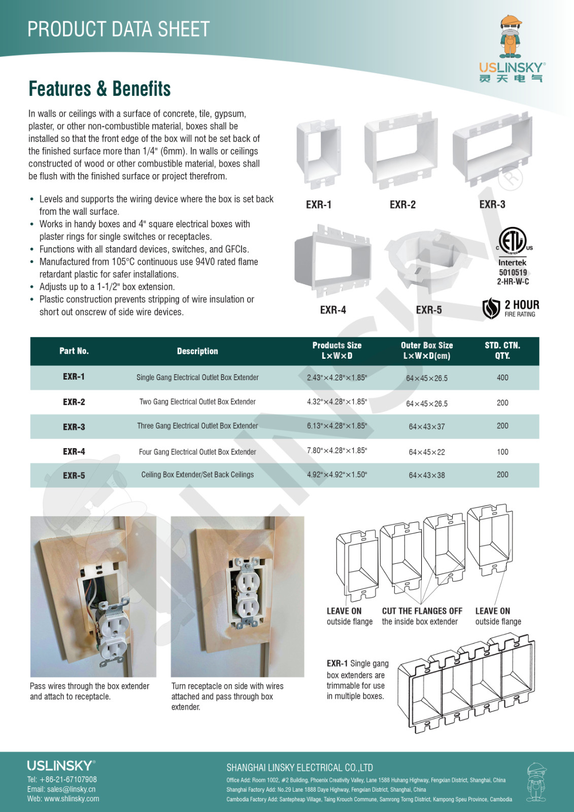 2-Gang Electrical Outlet Box Extender Durable Plastic Universal Fit White