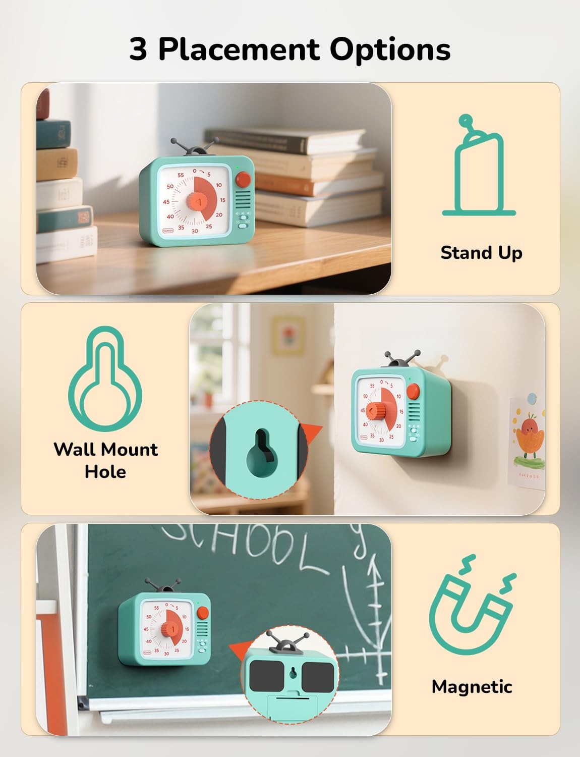 Visual Timer for with Pause, 60 Minute Countdown Timer, Green