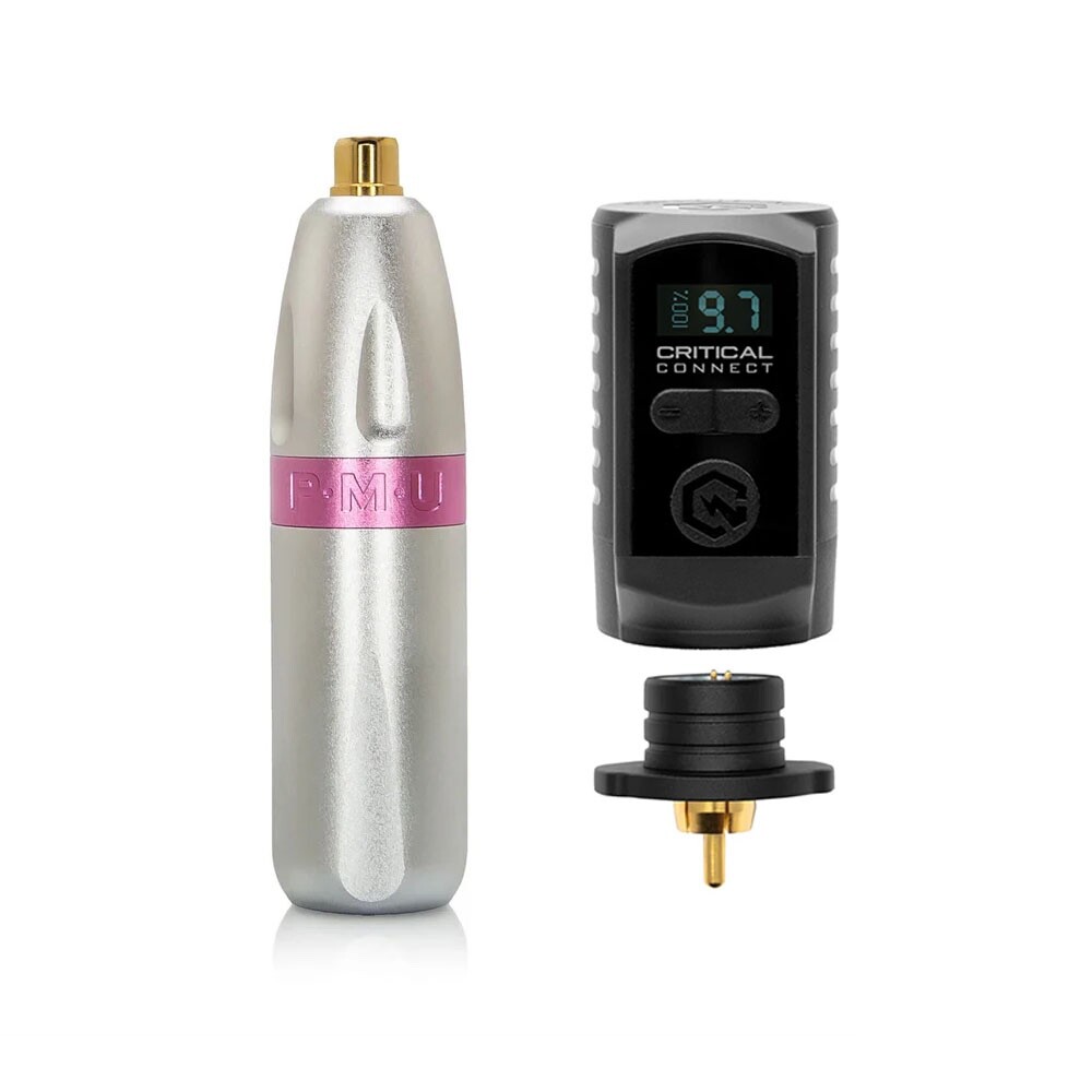 NEW Bishop PMU Pen Machine 2.5 Stroke - Silver/Pink + Critical V2 Battery Bundle