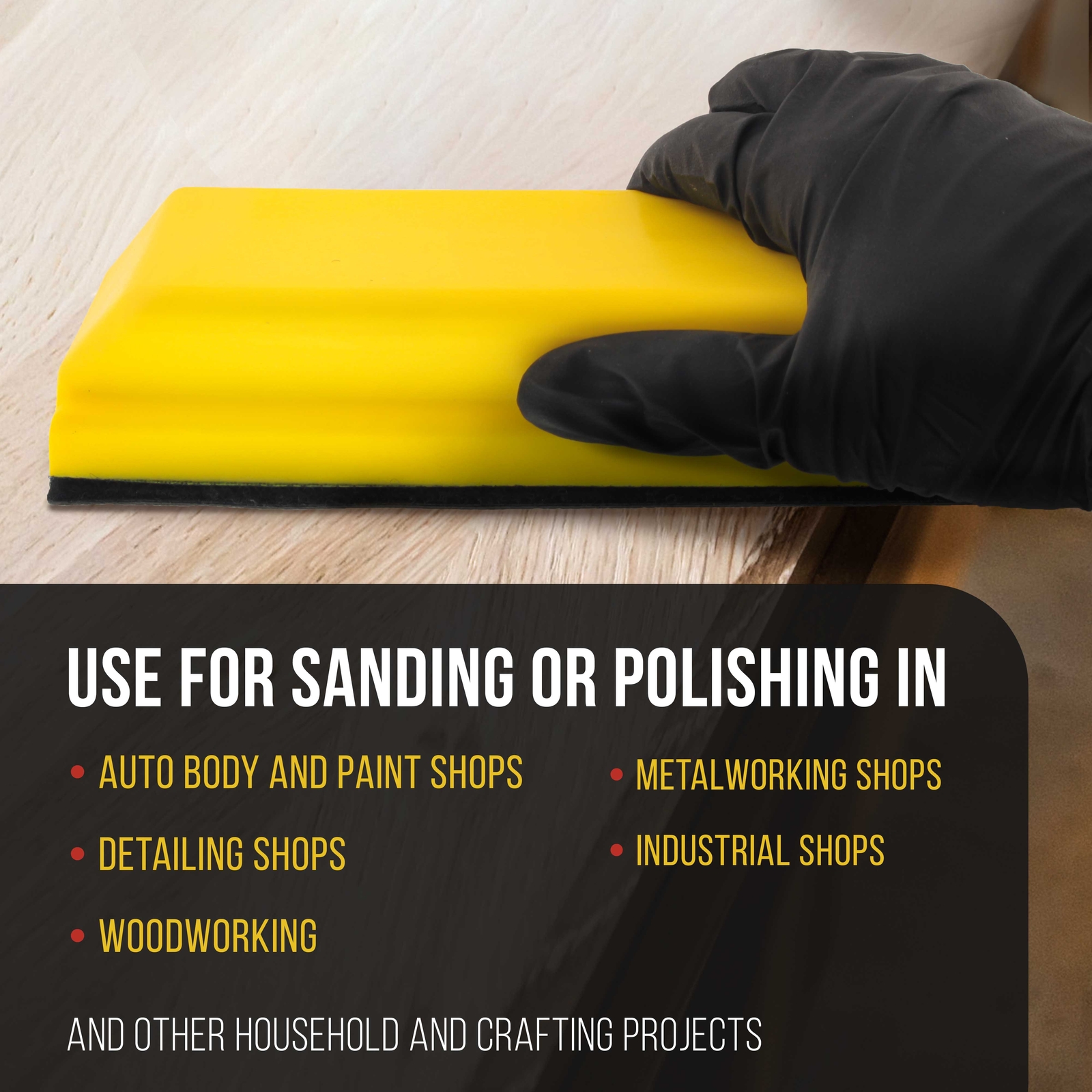 5", 7-3/4" and 10" Rectangle Hand Sanding Blocks, Hook & Loop Backing, PSA Pad