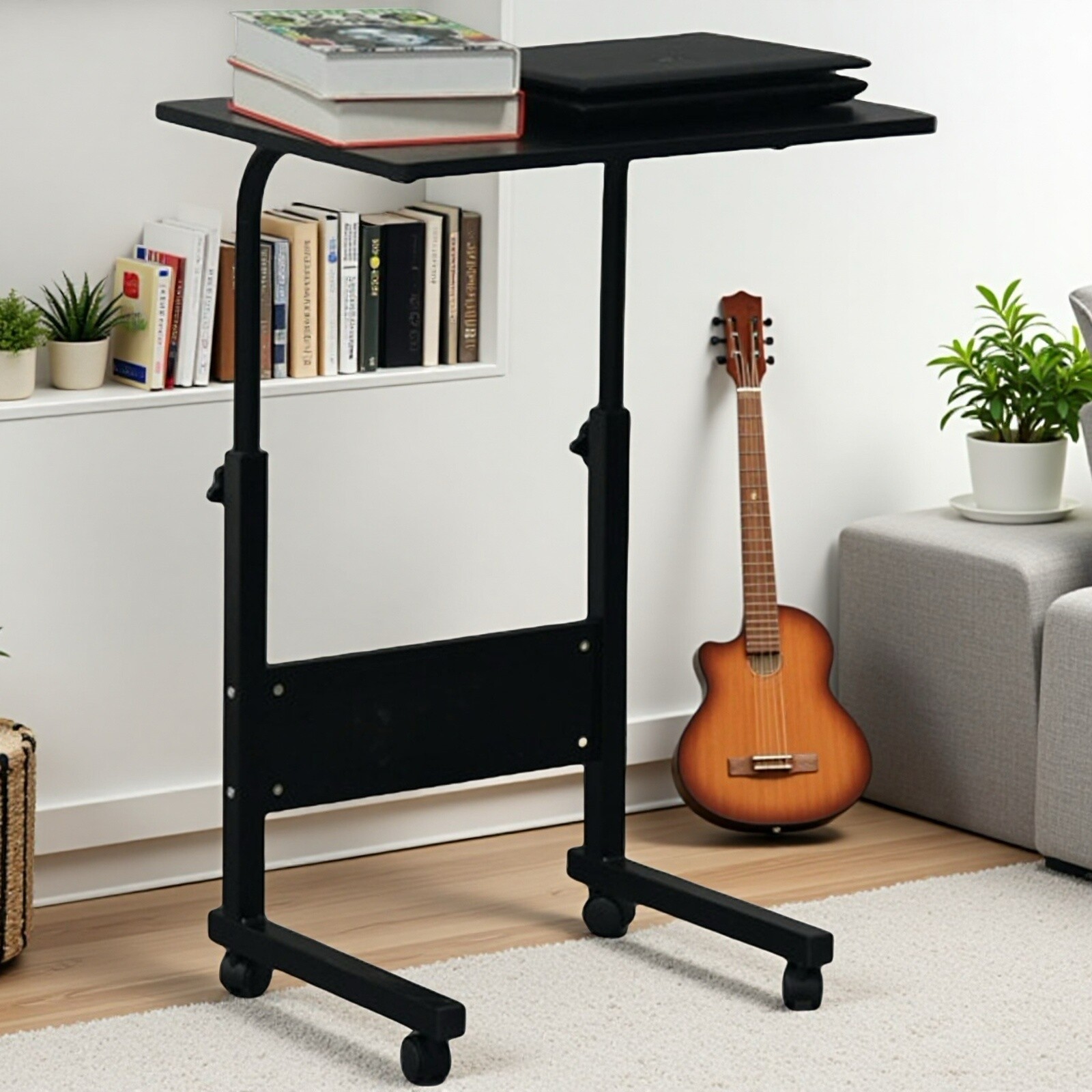Rolling Laptop Desk - Adjustable Height Black 23.62" Tabletop Portable
