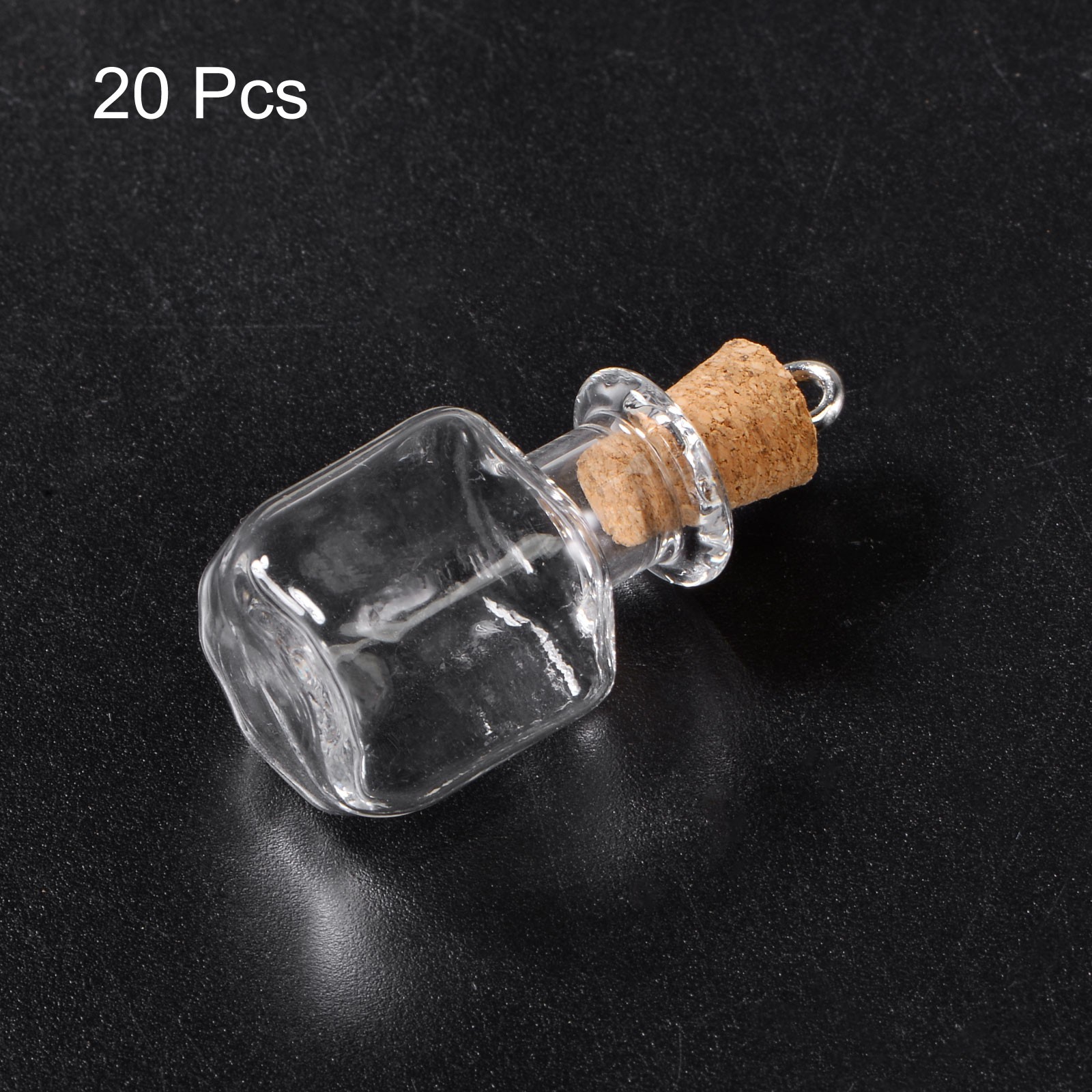20pcs Mini Glass Bottles with Cork Square Shape with Ring