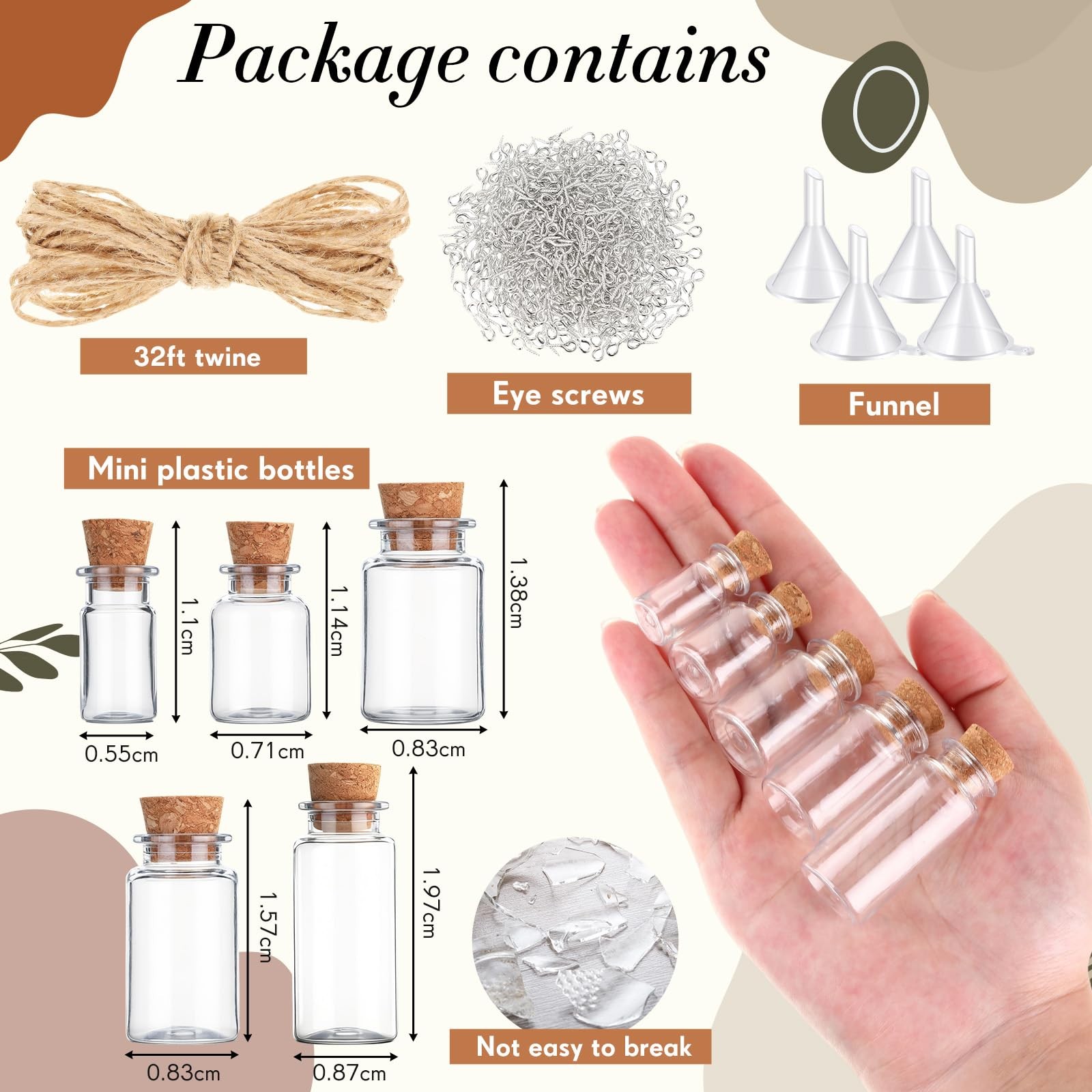 Mini Plastic Bottles with Corks Stoppers Eye Screws Funnels Small Potion Bott...