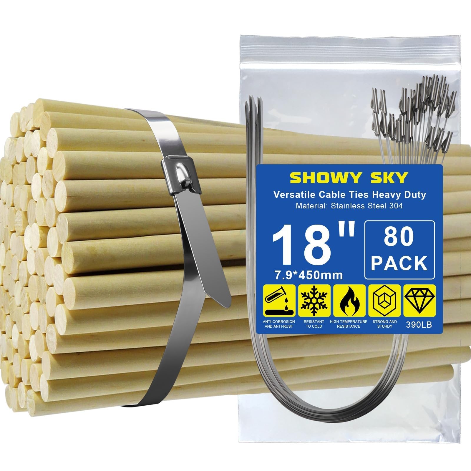 Metal Zip Ties Heavy Duty Outdoor, 18 Inch Industrial Ties Wraps 80Pcs
