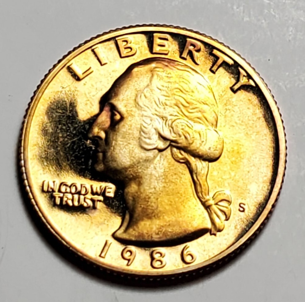 TONED 1986 S WASHINGTON QUARTER PROOF UNC #C2594