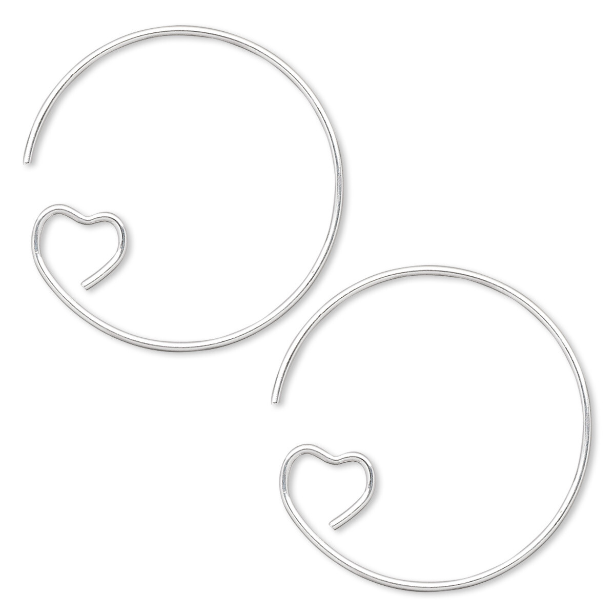 Ear Wire, Silver Plated Brass 23mm Hoop with Heart Loop Earring 10 OR 100