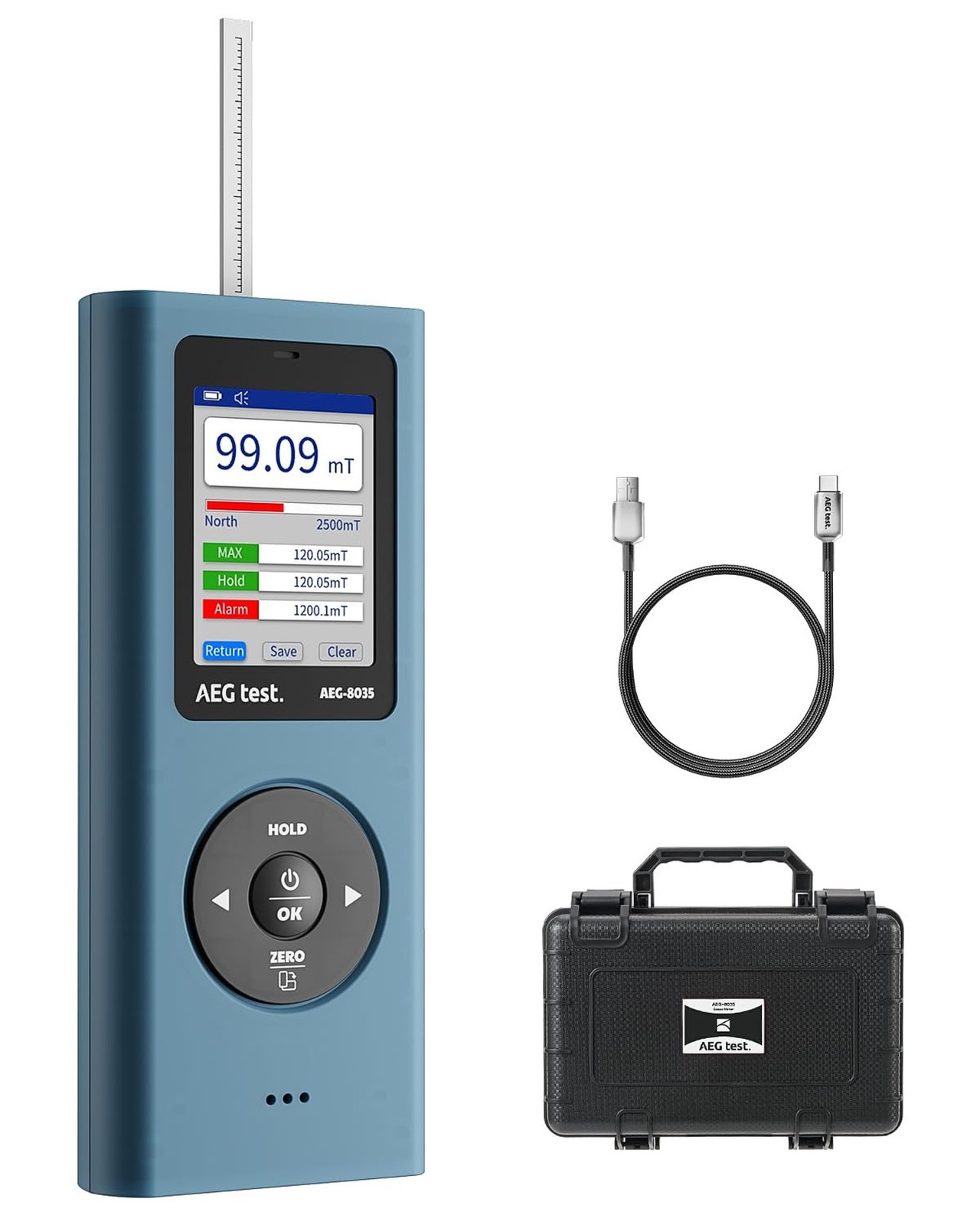 8035 DC Gauss Meter, Telescopic Hall Sensor, Rechargeable Tesla Meter 0–2500 ...