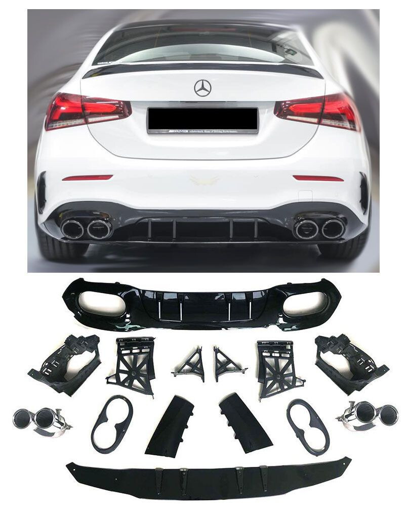 ✅ REAR DIFFUSER + EXHAUST TRIMS CHROME FOR MERCEDES A-CLASS V177 A45 AMG LOOK