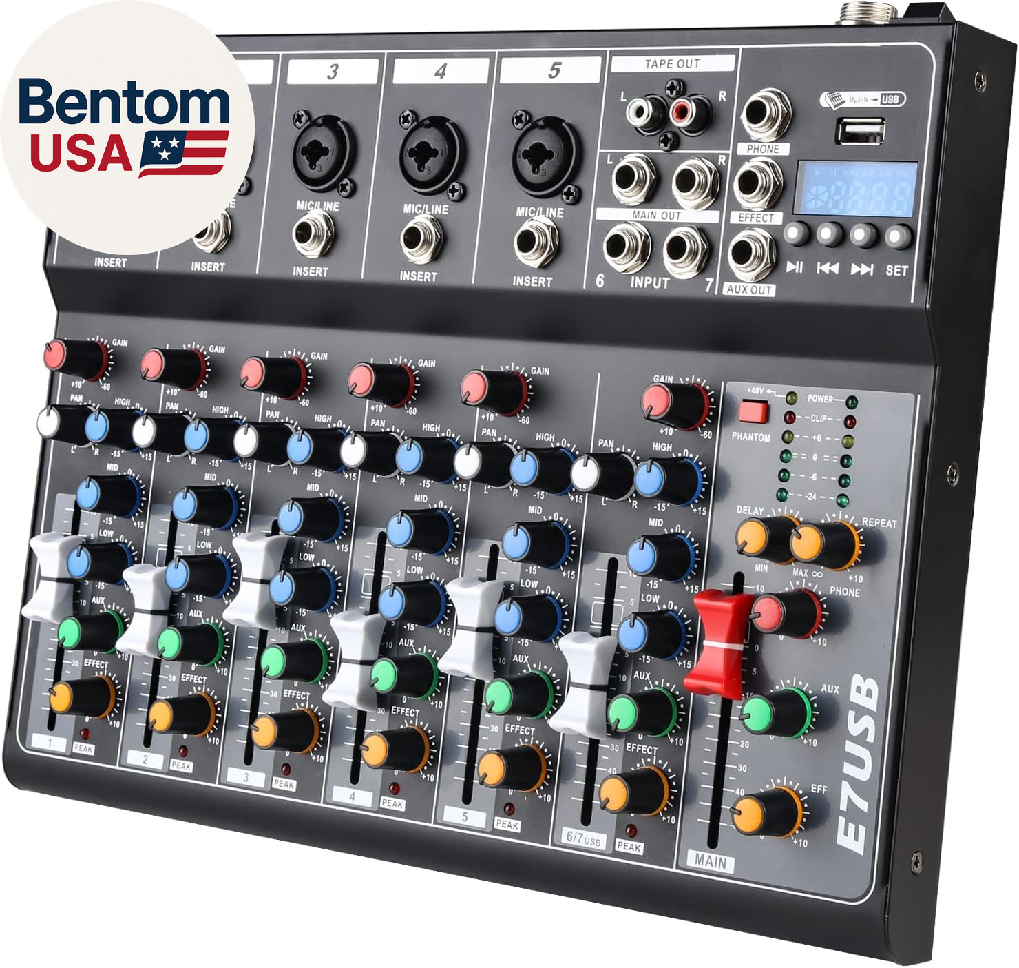 Dj Mixers 7 Channel Audio Mixer Sound Board with Bluetooth, Usb Audio Interface