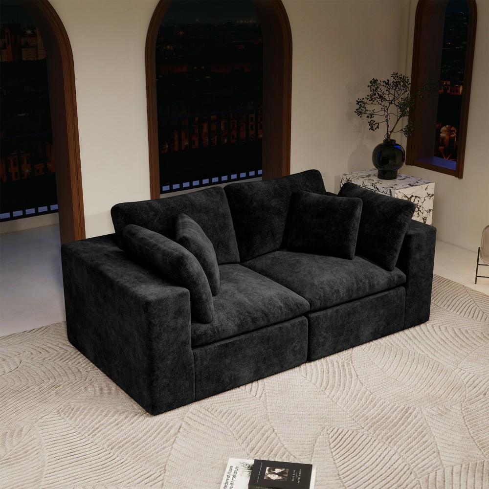 Modular Sectional Sofa w/ Plush Corduroy Fabric, No Assembly Black