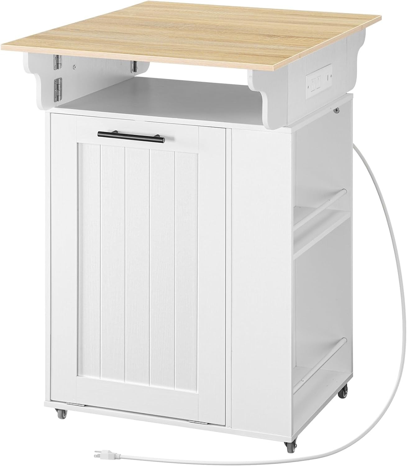 Kitchen Island with Trash Can Storage, Rolling Kitchen Island with Drop Leaf ...