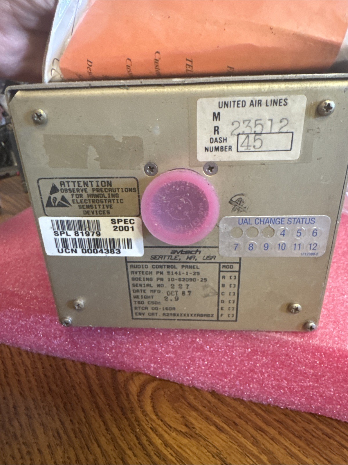 Avtech Audio Control Panel 5141-1-25 *AS REMOVED* bin29