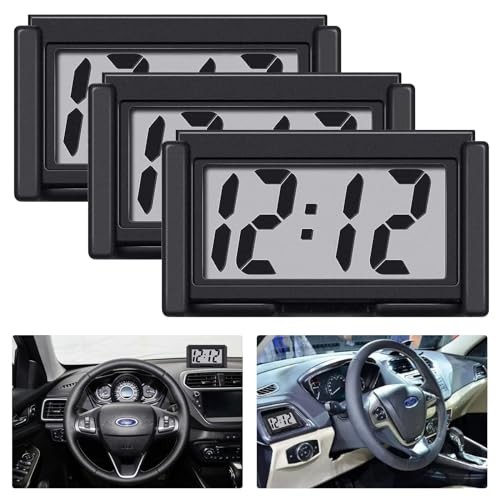Shudyear 3PCS Small Digital Clock Mini Car Clock Mount Watch Desktop with Date