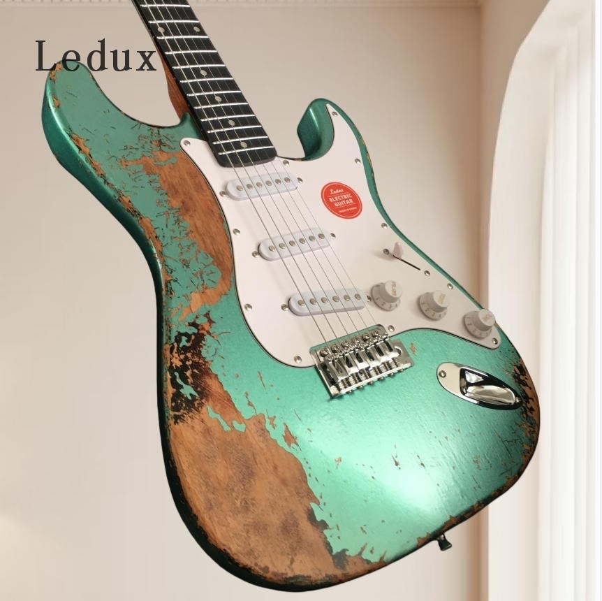 Aged ST Electric Guitar Green Metallic over 3TS Solid Body Maple Neck Fast Ship