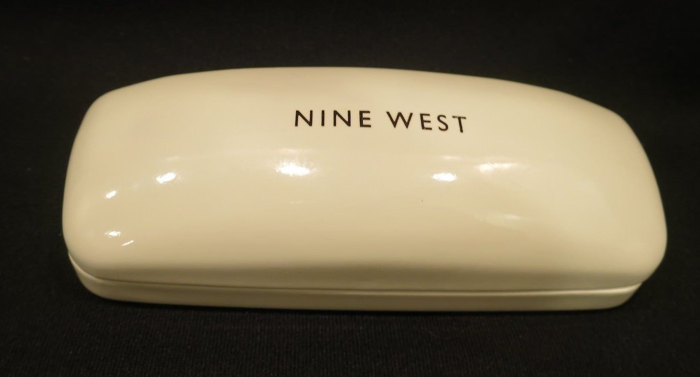 Brand New Nine West Sunglass Eyeglass Hard White Case Shiny Patent Black Lining