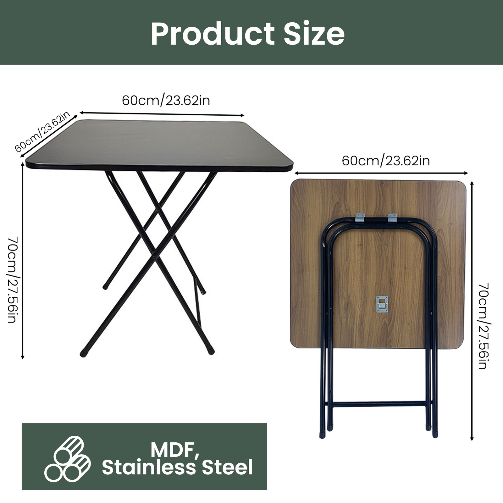 Indoor/Outdoor Folding Dining Table Square Seats 4 Office Study Computer Desk