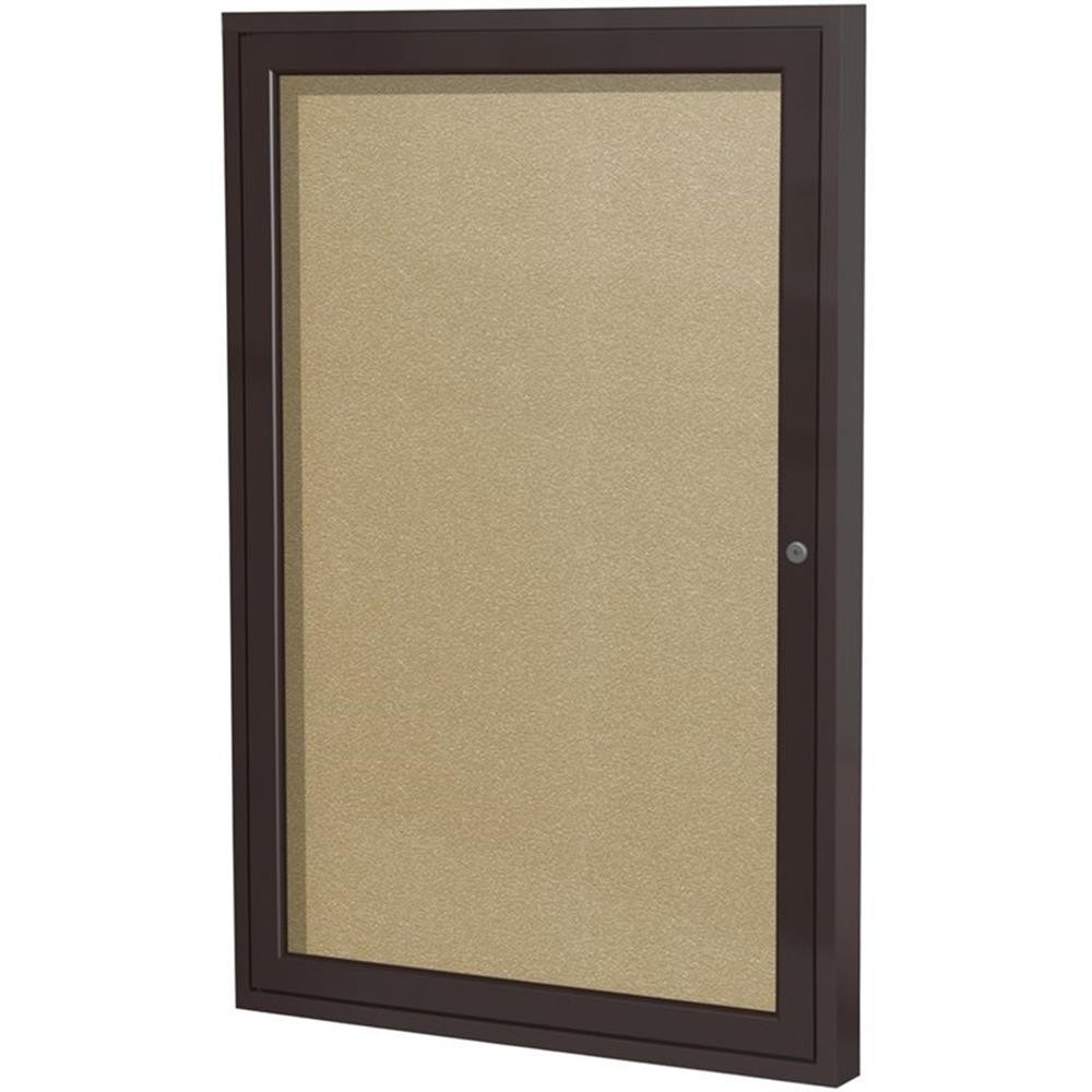 Pemberly Row Vinyl 24" x 18" 1 Door Enclosed Bulletin Board in Caramel