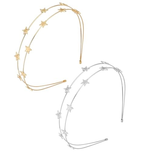 2 Pcs Star Headbands for Women, Double Layer Star Headband Metal Headband,