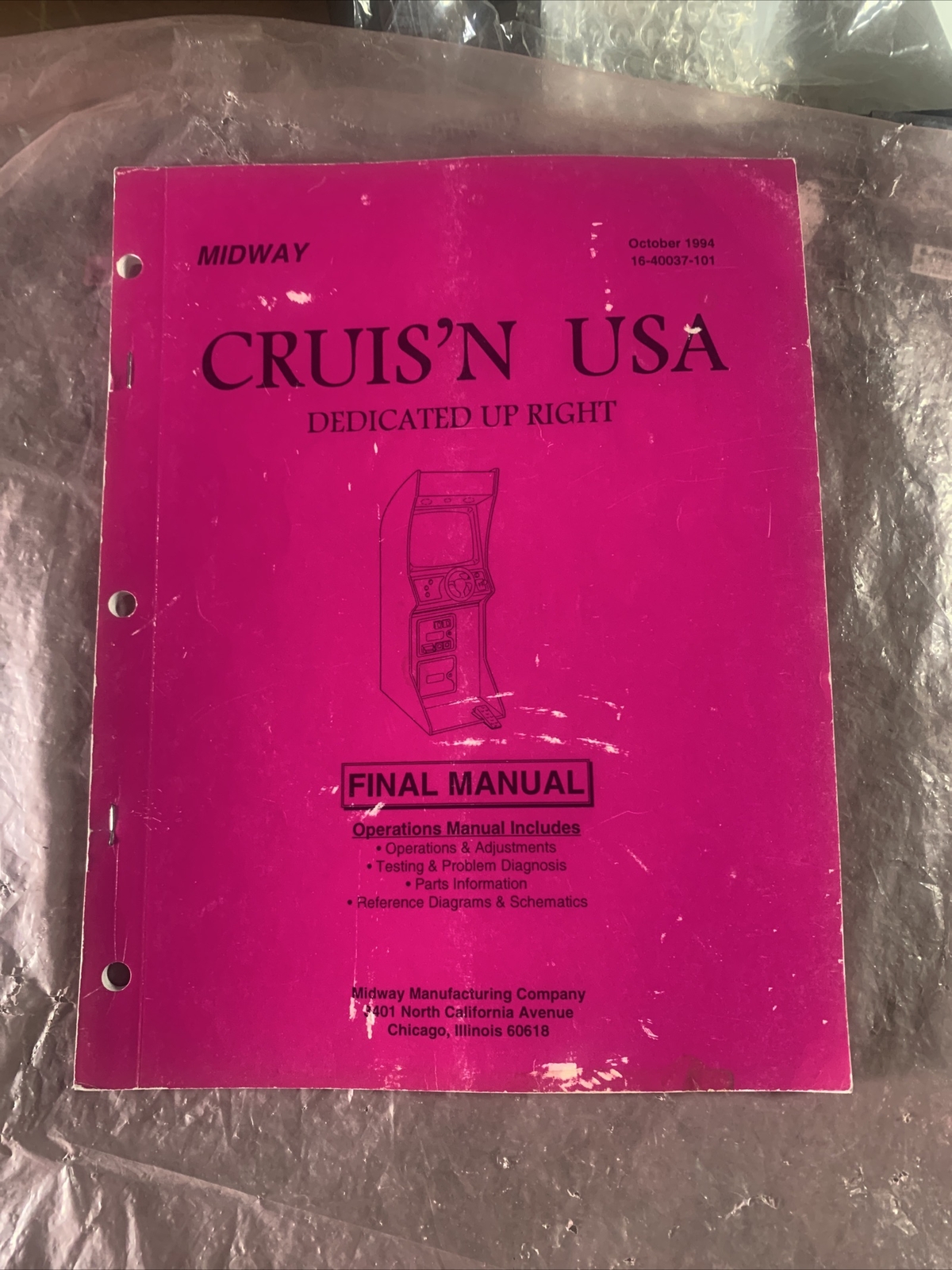 Original Cruis’n USA Upright Final Midway￼ Arcade  Video game Manual