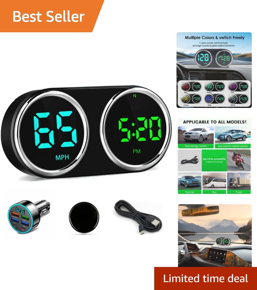 Universal GPS Heads Up Display with Dual MPH/KMH Speedometer and Clock for Cars