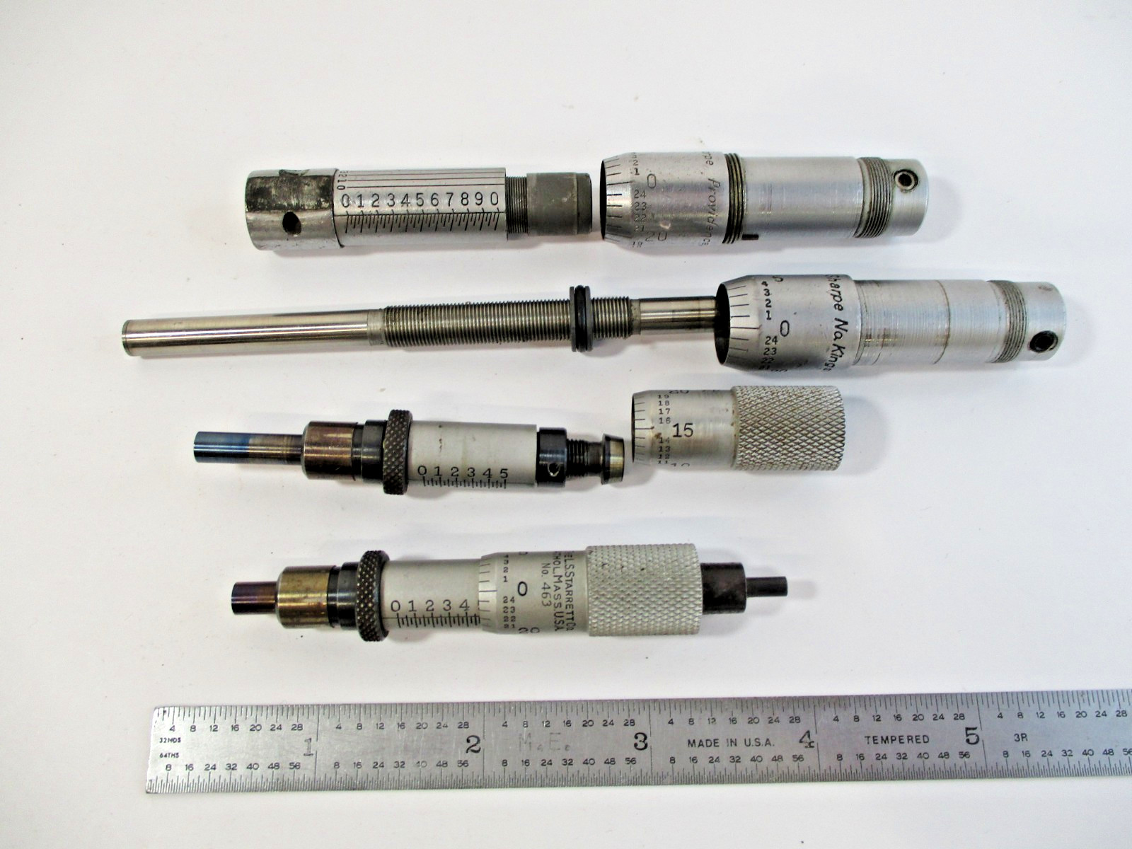 (4) Micrometer Spindle Thimble for PARTS (2) Starrett # 463 (2) Brown & Sharpe