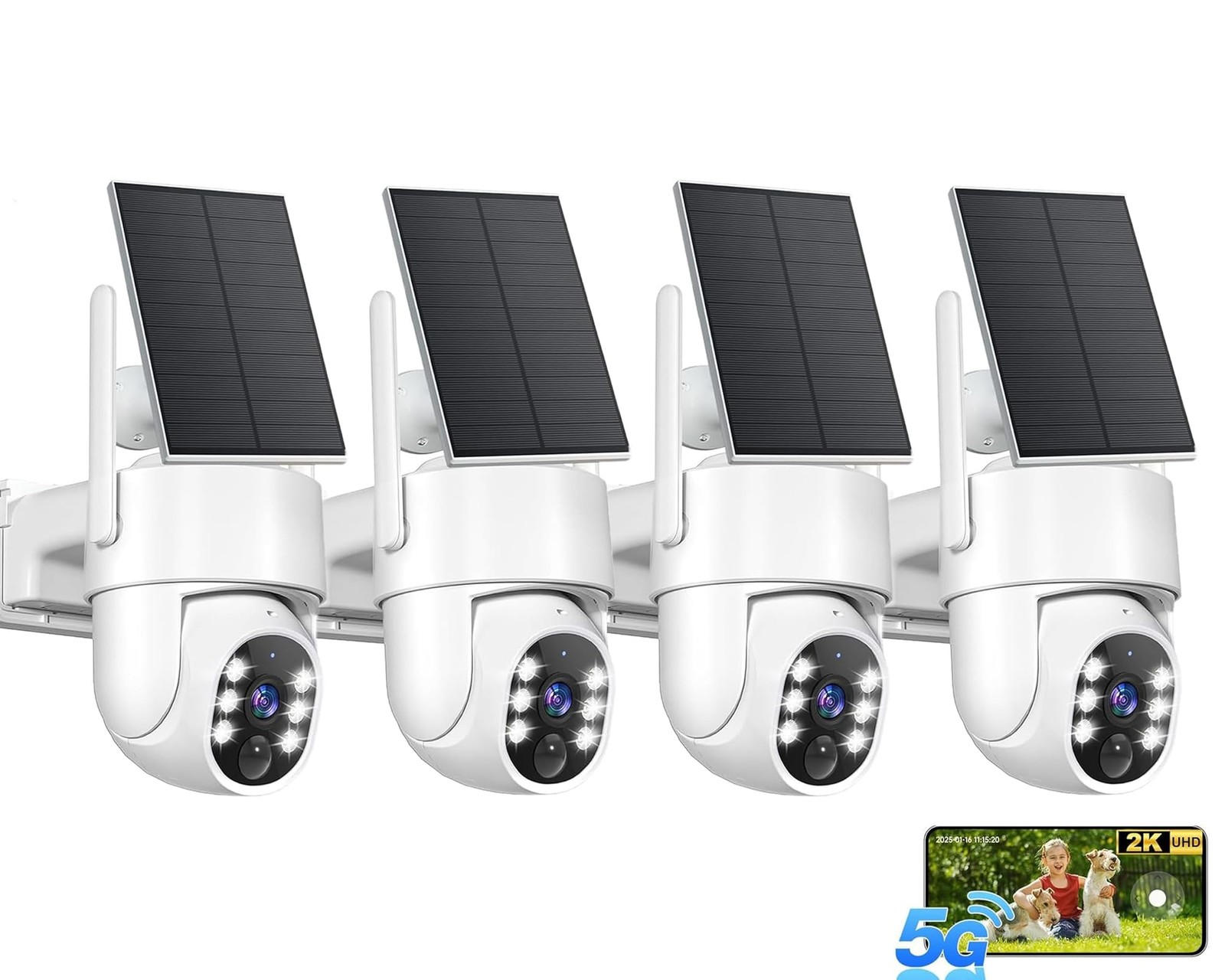 2K Security Camera System, 5GHz&2.4GHz WiFi Solar Wireless Cameras for White