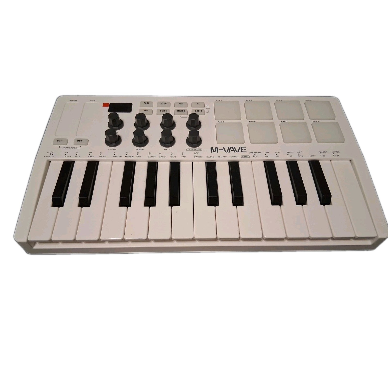25 Key USB MIDI Keyboard Controller 8 Backlit Drum Pads Music Beat Maker White