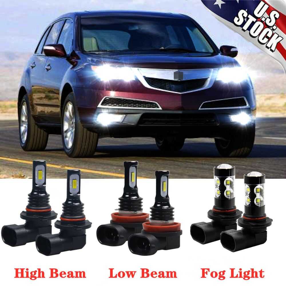 For Acura MDX 2004 2005 2006 - 6x 6000K LED Headlights + Fog Lights Bulbs Kit