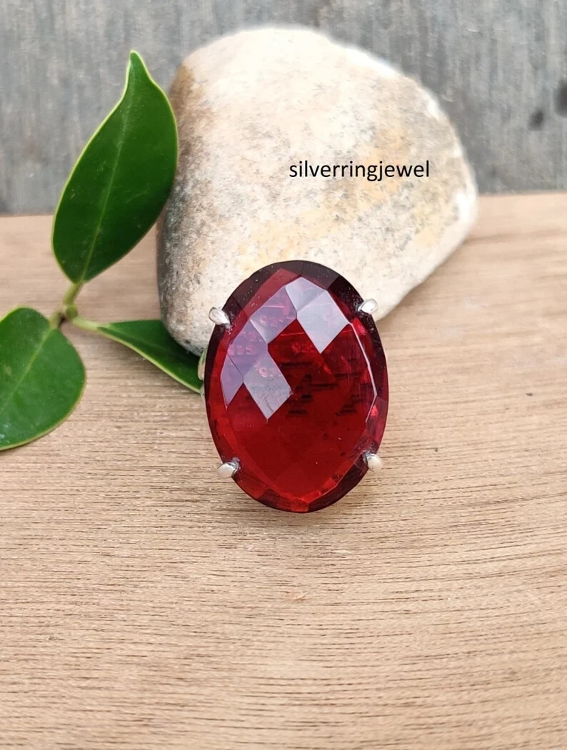 Natural Garnet Ring, 925 Sterling Silver, Gemstone Ring, Designer Ring, All Size
