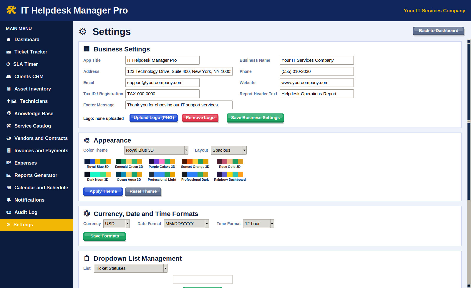 IT Helpdesk Manager Pro Software Ticket SLA CRM Invoice App Windows Mac Download