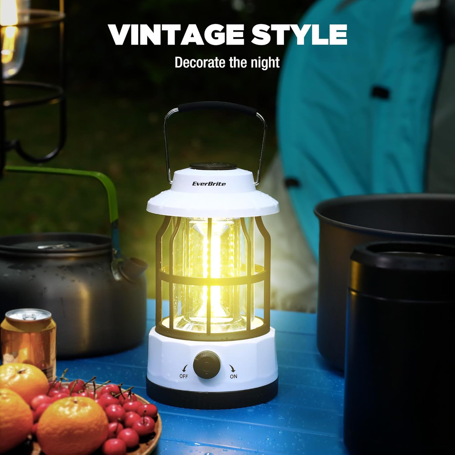 Everbrite LED Camping Lantern, USB C Rechargeable with Stepless Dimming, Vintage