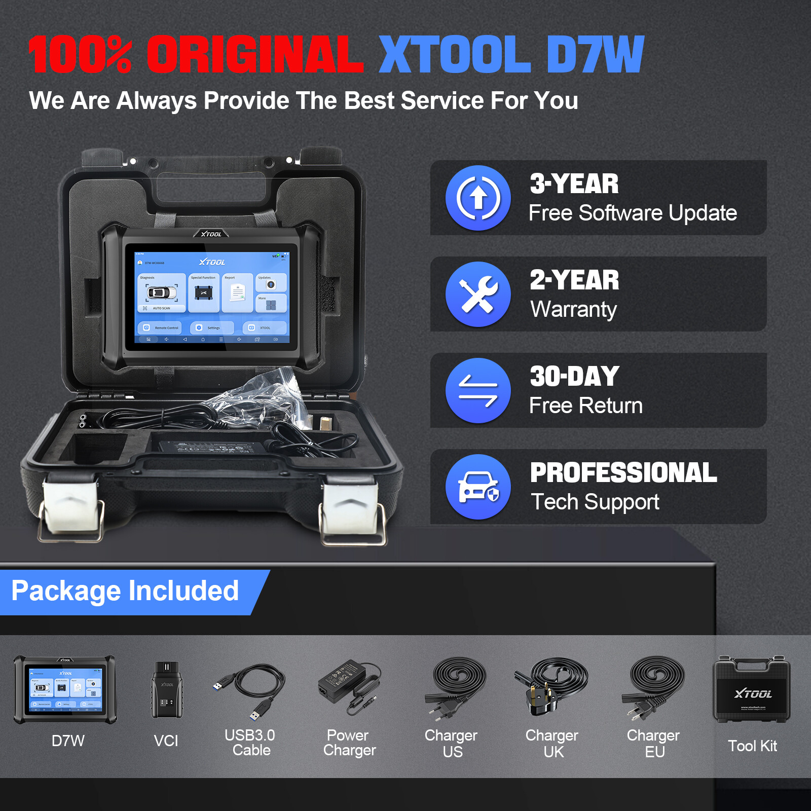 2025 XTOOL D7W V2.0 All System Diagnostic Bidirectional Scanner Key Programmer