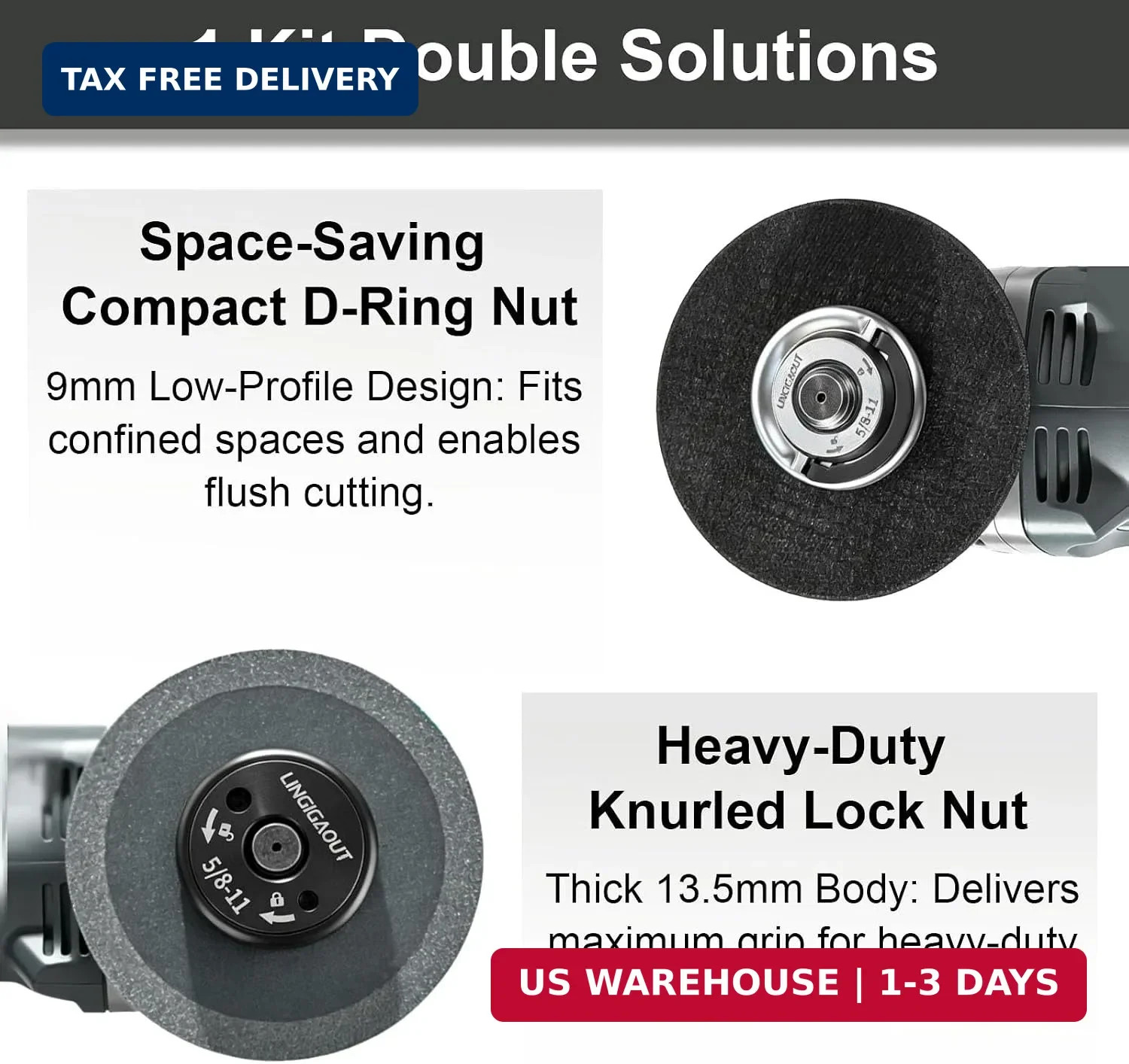 2-Pack 5/8"-11 Angle Grinder Flange Nuts, Tool-Free Quick Release Locking Kit. S
