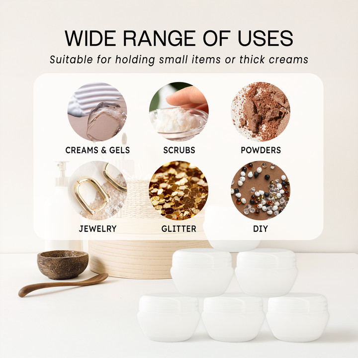 6 Pieces 20G/20ML Round White Cosmetic Sample Container Jars with Inner Liner