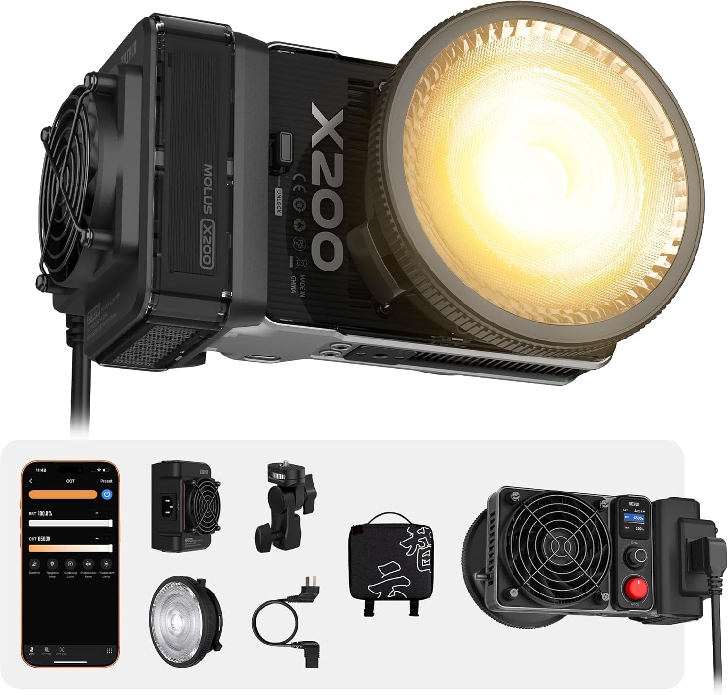 Zhiyun Molus X200 200W Bi-Color Handheld Led Video Light 2700-6500K Pocket Light