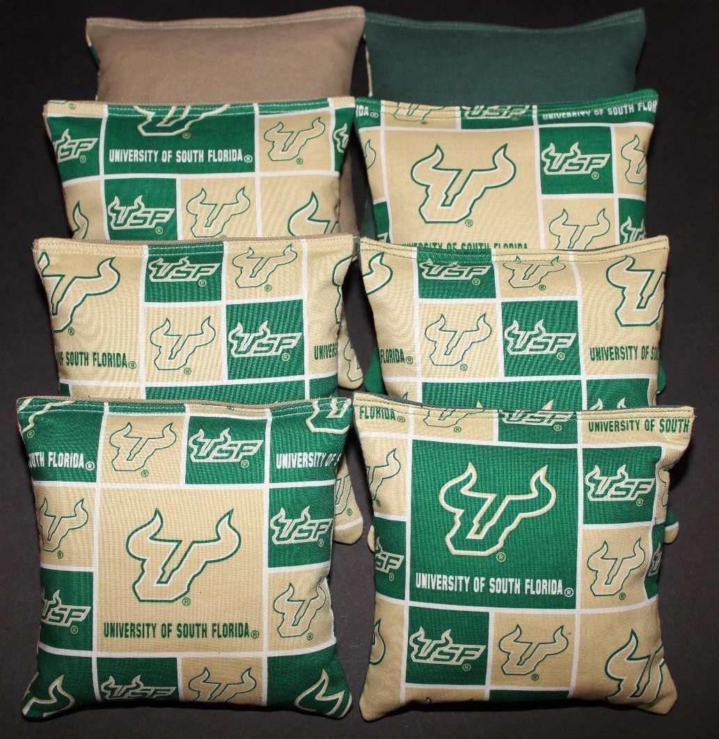 ALL WEATHER CORNHOLE BEAN BAGS made w University SOUTH FLORIDA USF Bulls fabric