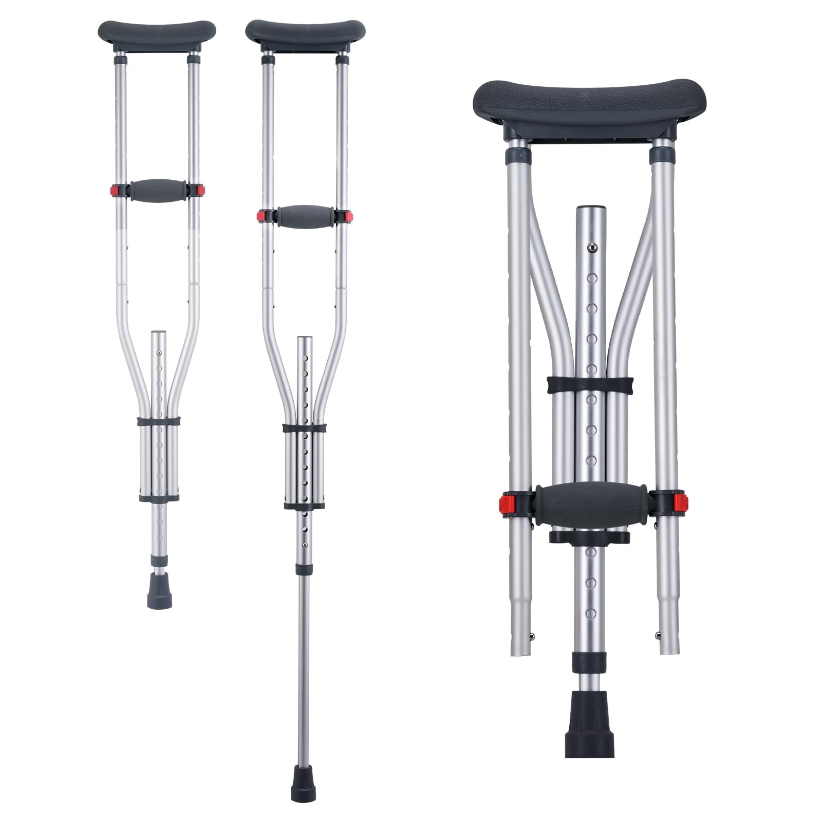 VEVOR Underarm Crutches, 13-Level Height Adjustable Black+silver