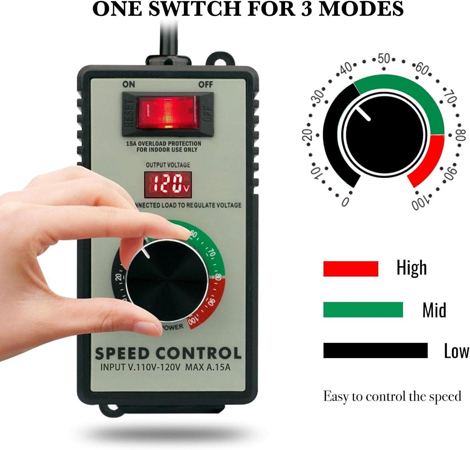 4000W AC Motor Speed Controller 110-120V 15A Voltage Regulator Variable Switch